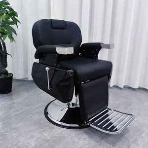 Luxury Antique Heavy Duty Swivel Salon Retro Barber Chair profissional hydraulic pump all black synthetic leather salon chair