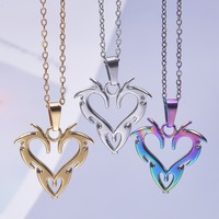 Collier pendentif cœur creux arc-en-ciel plaqué or 18 carats, style gothique punk rock, avec breloque aile de dragon en acier inoxydable, bijoux streetwear