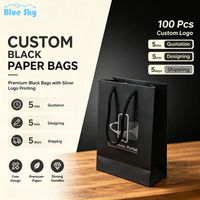 Sacs en papier personnalisés OEM/ODM recyclables noirs pour bijoux, vêtements, vente au détail, emballage cadeau en gros pour boutiques