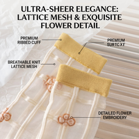 Chaussettes en maille brodées de fleurs vintage de luxe pour femmes, élégantes, avec fleurs 3D, en soie transparente et cristal, chaussettes fines respirantes pour l'été
