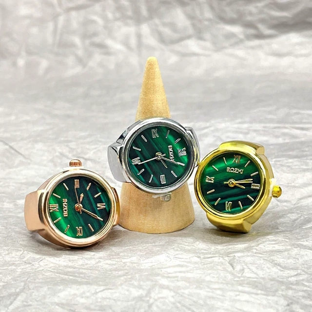 Vintage Gold Round Quartz Digital Ring Watch Stretchy Fashion Finger Watch Ring Unique Christmas Gift
