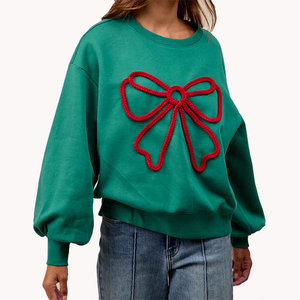 Pull à capuche ample à col rond et broderie en forme de nœud pour l'automne, pull décontracté à manches longues, logo personnalisable, pull pour femmes - Product Image 2