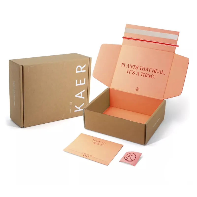 Kotak mailer kertas ritsleting kardus kustom daur ulang kotak berperekat pengiriman kotak bergelombang dengan potongan robek
