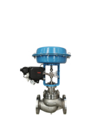 Vanne de régulation à globe pneumatique DN80 PN16 avec corps en CF8 et positionneur mécanique Tissin TS800L, utilisée pour la régulation de la température