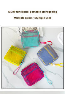 Sac à cosmétiques en maille carrée, sac de rangement portable pour cosmétiques avec fermeture éclair, sac de rangement polyvalent pour articles divers - Product Image 2