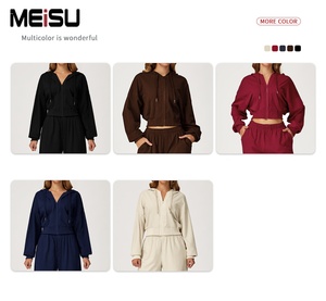 Biểu Tượng Tùy Chỉnh Meisu Phụ Nữ Giản Dị Chạy Mặc Trùm Nón Tracksuit Set Rộng Chân Jogger Quần Hai Mảnh Trang Phục Cho Phòng Chờ Mặc - Product Image 6