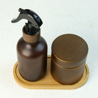 Ensemble de soins de la peau en PET incassable et léger avec couvercle en bois de noyer, flacon pulvérisateur à gâchette et pot compte-gouttes, vente en gros en vrac, différentes tailles, personnalisable