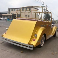 Voiture électrique vintage ouverte dorée, style antique, haute performance, tout-terrain, véhicule de tourisme rétro pour sites touristiques, stations balnéaires et mariages
