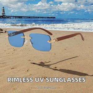 Gafas de Sol Rectangulares Sin Montura Unisex 24511 con Patillas de Imitación Madera y Protección UV400 - Product Image 2