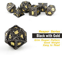 Vente en gros d'usine, jeu de dés en métal personnalisé D&D, 16 mm, noir avec des chiffres dorés pour le jeu de société Dungeons and Dragons