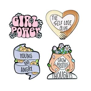 Broche créative en forme de fleur et lettre anglaise, motif cœur de dessin animé, badge métallique pour petite fille, design goutte d'huile, accessoire décoratif - Product Image 5