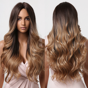 Peluca de cabello sintético <span class=keywords><strong>Afro</strong></span> para mujer afroamericana, pelo <span class=keywords><strong>Afro</strong></span> ondulado de cuerpo largo con reflejos ombré dorado y marrón oscuro, precio al por mayor - Product Image 1