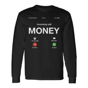 Camiseta de Manga Larga con Estampado Digital 'Money Long Sleeve', Cuello Redondo, Unisex, Negra, para Promociones - Product Image 1