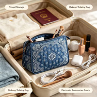 Bolsa de Cosméticos Acolchada con Diseño Paisley, Bolsa Organizadora de Maquillaje de Poliéster con Cierre Dorado, Bolsa de Viaje Portátil
