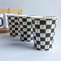 Gobelets en papier à paroi simple, écologiques, jetables, avec revêtement PE, imprimés en quadrillage noir et blanc, 2,5 oz-16 oz, pour boissons chaudes et jus, Anhui