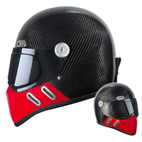 Nouveau casque de moto rétro en fibre de carbone - Rouge et noir classiques - Prêt à l'emploi - Certifié DOT et 3C - Direct usine
