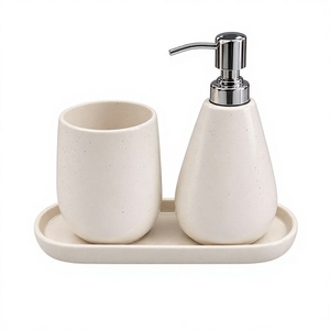 Ensemble de salle de bain minimaliste en céramique avec distributeur de savon et plateau ovale, facile à nettoyer - Product Image 2