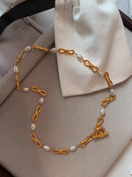 2024 nouvelle lumière luxe métal noeud épissage OT boucle naturel perle d'eau douce collier clavicule chaîne bijoux usine Offre Spéciale