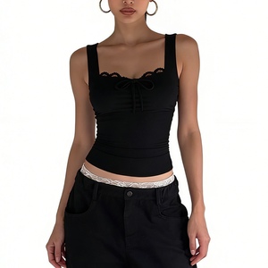 Top Corto sin Mangas con Encaje para Mujer - Top Casual Ajustado con Lazo Delantero, Estilo Chaleco - Product Image 4