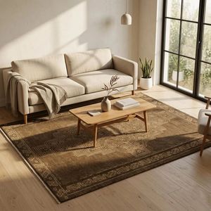 Tapis en laine noué à la main de style sud-ouest marron, tapis artisanal haut de gamme pour salon, chambre, salle à manger, villa, hôtel - Product Image 2