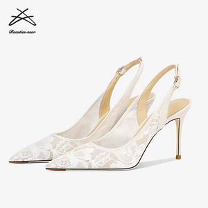 Donne di alta qualità di nuova moda Sexy in pizzo da sera <span class=keywords><strong>scarpe</strong></span> con <span class=keywords><strong>tacco</strong></span> a punta a <span class=keywords><strong>tacco</strong></span> alto con <span class=keywords><strong>tacco</strong></span> Slingback glitterato <span class=keywords><strong>scarpe</strong></span> con <span class=keywords><strong>tacco</strong></span> - Product Image 2