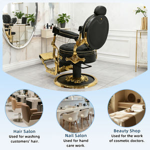 Chaise de salon de <span class=keywords><strong>coiffure</strong></span> robuste, hydronique, noire et dorée, pour hommes, avec appui-tête, inclinable - Product Image 5
