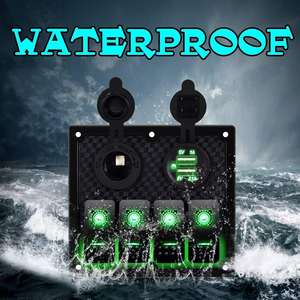 Panel de interruptor de barco marino de 12V, interruptor basculante de 4 entradas impermeable con enchufe de ranura USB Dual de 3.1A + encendedor de cigarrillos con <span class=keywords><strong>Overl</strong></span> - Product Image 3
