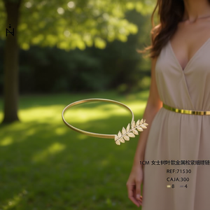 CITURONES Catena da donna sottile elastica in metallo con foglie, 1 cm, alla moda, per il corpo - Product Image 3