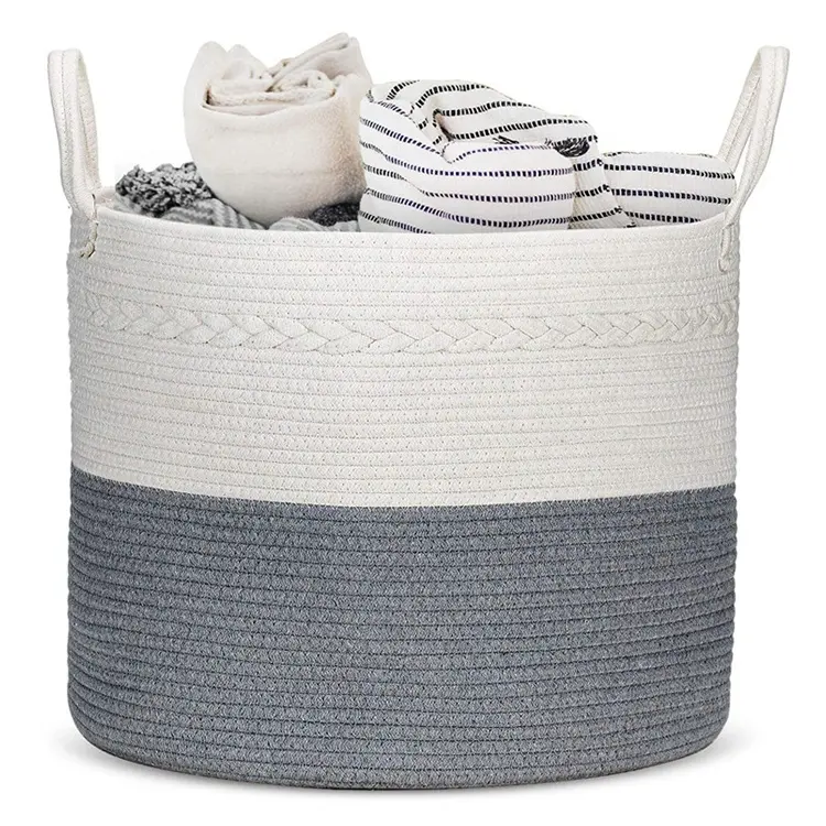Wholesale Handmade foldable custom Laundry Cotton Rope Baby Gift Basket with handle