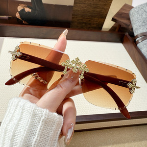 Cross Stud Rhinestone Frameless <b>Sunglasses</b> Unisex UV400 PC Lens Type 3 Sunshades Outings Cycling Driving Stage Parties - Product Image 1