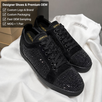 Chaussures de luxe pour hommes et femmes, haute qualité, noires, avec strass, baskets de marche, baskets de skate, neuves.