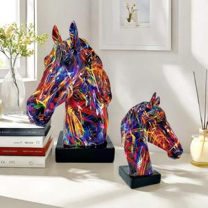 Adorno de Cabeza de Caballo Colorido Chino, Decoración para el Hogar u Oficina, Caballo de la Suerte Fu, Artesanía de Resina Epoxi, Escultura Artística, Arte Popular - Product Image 4