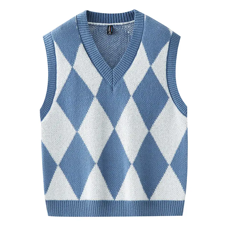 남성용 니트 스웨터 기하학적 패턴 느슨한 민소매 조끼 스웨터 패션