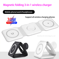 Chargeur sans fil magnétique pliable universel 3-en-1 Praiser S30 15W compatible voiture, charge rapide, veilleuse, montre connectée