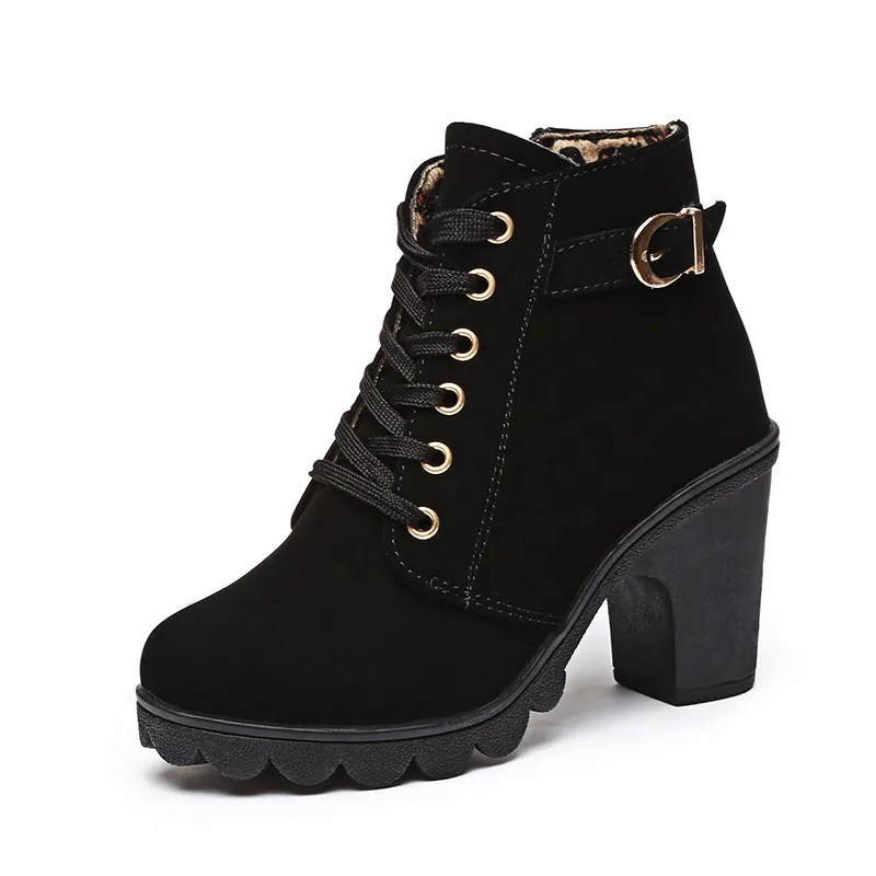 Boots woman ankle boots Lace-up Ladies high heel shoes vintage Women Boots