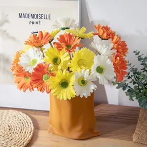 <span class=keywords><strong>Flores</strong></span> de Gerbera Realistas de 8.5cm de Diámetro, Estilo Moderno, PU Blanco Naranja, Margarita Artificial, Suave, Ligera, Impermeable, para Boda y Hogar - Product Image 1