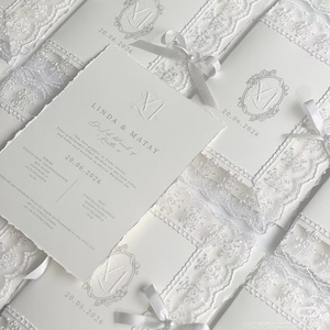 Invitación de Boda de Lujo Personalizada con Encaje, Tarjeta Hecha a Mano con Borde Rústico, Impresión Tipográfica en Papel Offset, Juego de Invitaciones - Product Image 4