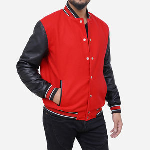 Veste de style slim fit, veste de motard tendance, veste à manches en cuir, poche latérale, logo brodé, veste de style varsity pour homme - Product Image 4