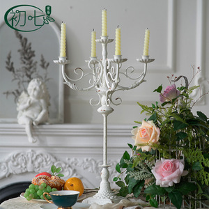 French Romantic Iron Candlestick Tabletop <b>Decor</b> <b>Retro</b> European Style Candle Holder Ornament - Product Image 1