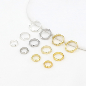 18K gold-plated copper beaded <b>ring</b>, hexagonal faceted <b>ring</b>, double-hole beaded <b>ring</b>, DIY craft accessory D55 - Product Image 1