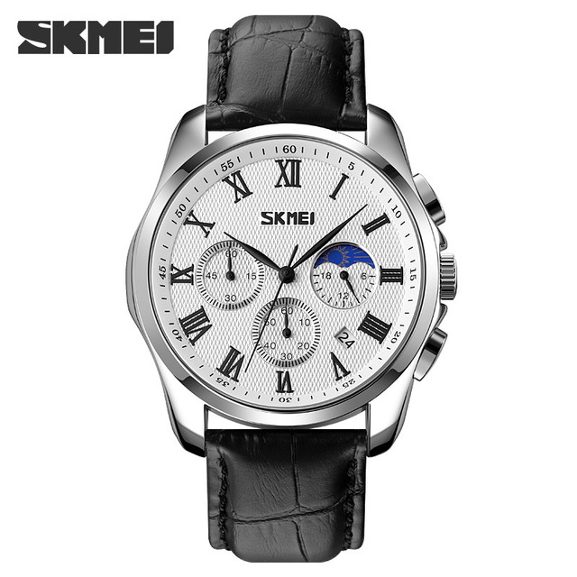Skmei Casual Quartz Wrist Watches Waterproof Stopwatch Date Clock Male Montre Homme Creative Moon Phase Sport Men's Watch 9260