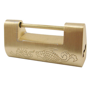 กุญแจล็อค Lucky Fish Lock ทองเหลืองแท้ รูปทรงสี่เหลี่ยมผืนผ้า ขนาด 2.3 ซม. สไตล์จีนแบบใหม่ กุญแจแบบแนวนอนสำหรับตู้ - Product Image 5