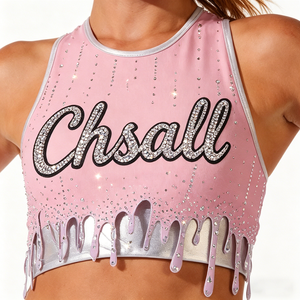 Top <span class=keywords><strong>con</strong></span> Orlo Tagliato al Laser e Design Stampato, Logo Personalizzato, Strass Rosa, Magliette e Top per Allenamento Cheerleading, Uniforme - Product Image 5