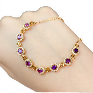 Hot Sale 925 Sterling Silver 18K Gold Plated Natural <b>Amethyst</b> Luxury Fashion Chain Link Charm Women's <b>Bracelet</b> Party Gift - Product Image 2