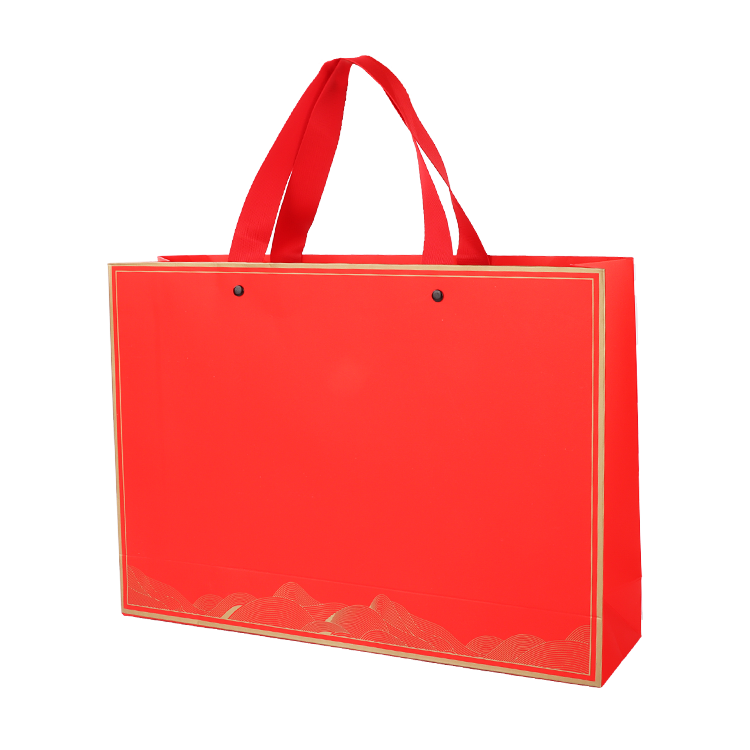 Custom print luxury red packaging gift carry bags shopping paper bags with handle