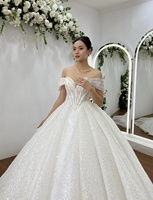 OEM Fabrication Robe de Mariée de Haute Qualité Robe de Bal en Gros Conception de Fleur Dentelle Longue Queue Cristal Fait à la Main TNBPno28 Grande Taille