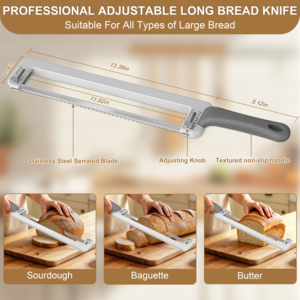 Cortador de Pan Ajustable Manual con Guía de Grosor, Cuchillo para Pan de Levadura con Hoja Dentada de Acero Inoxidable - Product Image 5