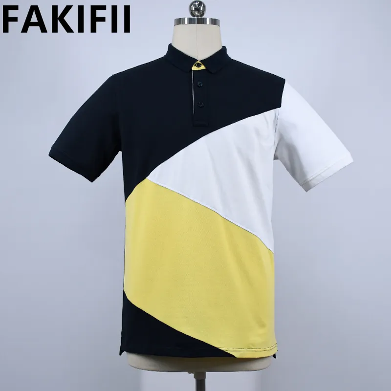 Fakifii Hochwertige Herren Sommer New Revers gestrickt Golf Polo Shirt Nähen Kontrast farbe Pullover Business Polos hirts für mich