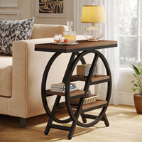 Table d'appoint étroite avec 3 étagères de rangement, table d'appoint en bois avec structure en métal noir, petite table d'appoint industrielle pour salon