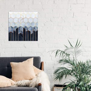 Stampa Artistica Personalizzata per Hotel, Frattali Astratti Geometrici, Esagoni Blu 'Soft Blue Hexagons' di Elisabeth Fredriksson - Product Image 4